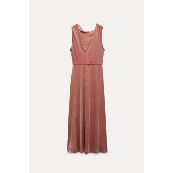 Pink Zara Asymmetric Neck Gathered Ruched Side Slit Sleeveless Midi Dress (NWT) - Picture 4 of 8
